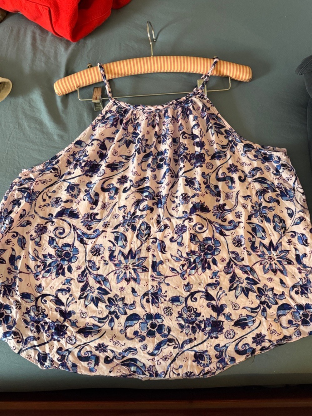 GAP Cream Halter Top with Blue Floral Print